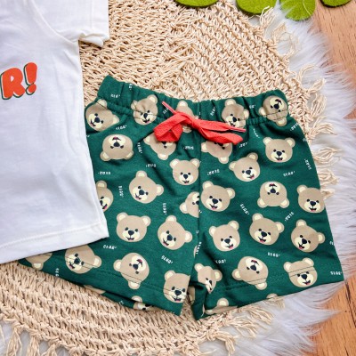 Conj. Camiseta Little Bear e Bermuda - Off White e Verde